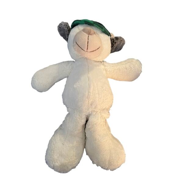 Gitzy White Stuffed Plush Bear Animal Green Buffalo Plaid Winter Hat Ear Flaps - Picture 4 of 8